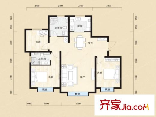 金科紫御府3室2廳1廚1衛(wèi) 3室2廳1衛(wèi)