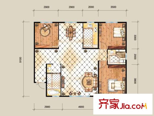 文澤苑三室兩廳一衛(wèi)一廚99平米 3室2廳1衛(wèi)1廚