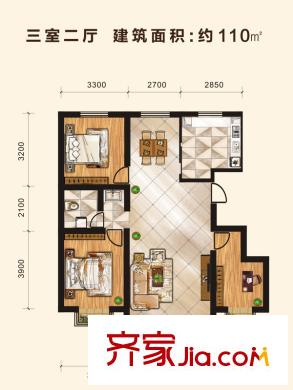 俊發(fā)?百合名苑A戶型3室2廳1廚1衛(wèi)110平米 3室2廳1衛(wèi)1廚