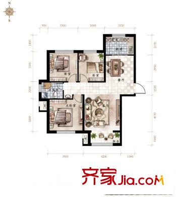 雅山新天地三期C1戶型3室2廳1衛(wèi)121.68平 3室2廳1衛(wèi)1廚