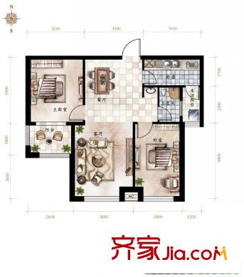 雅山新天地三期E2戶型2室2廳1衛(wèi)96.88平 2室2廳1衛(wèi)1廚