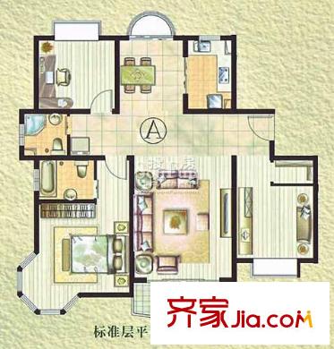 琨城帝景園海派風(fēng)尚 標(biāo)準(zhǔn)層平面 3室2廳2衛(wèi)
