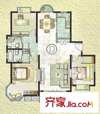 琨城帝景園海派感觸 標(biāo)準(zhǔn)層平面 3室2廳2衛(wèi)