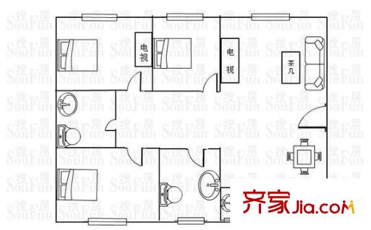 雍景灣東苑  戶型圖 3室2廳2衛(wèi)