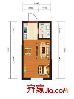 一品?九點陽光戶型圖 一室一廳一衛(wèi)40.86平方米
