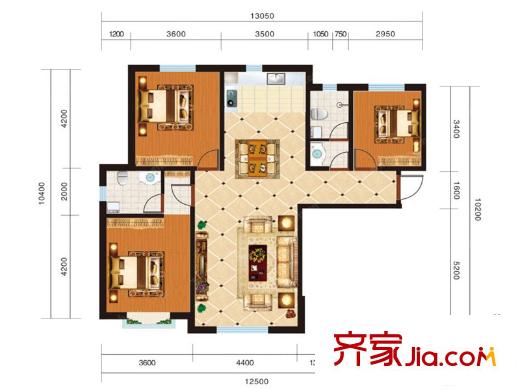 一品?九點陽光戶型圖 三室兩廳兩衛(wèi)134.72平方米