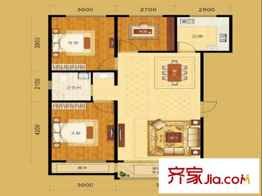 致遠(yuǎn)公館三室兩廳一廚一衛(wèi)94平 3室2廳1衛(wèi)1廚