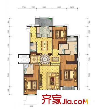 御宮華府2、4、9、10、11#樓A2-F2戶型 3室3廳3衛(wèi)1廚