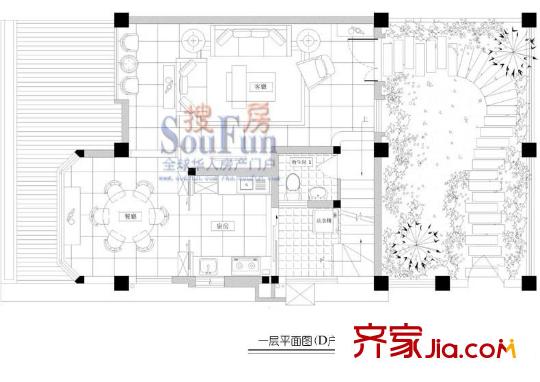 綠中海D型 一層平面圖（已售完） 2廳1衛(wèi)1廚
