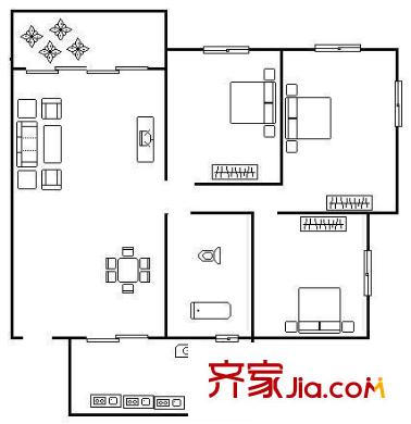 昆山 江南春堤二期 戶型圖 3室2廳1衛(wèi)