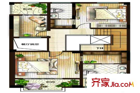 白鷺灣洋房E戶型地下一層 3室2廳2衛(wèi)1廚