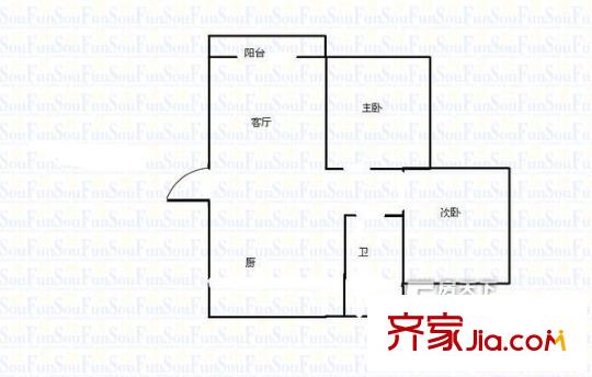 江南春堤牡丹苑 戶型圖  2室1廳1衛(wèi)