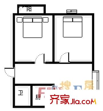 江南春堤牡丹苑 戶型圖  2室1廳1衛(wèi)