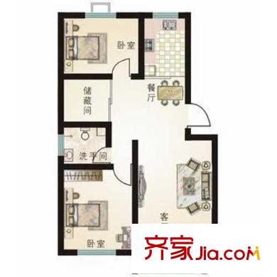 昆山 蜆江花園 戶型圖 3室2廳1衛(wèi)