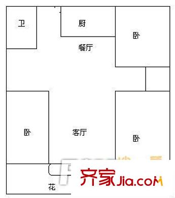 昆山 蜆江花園 戶型圖 3室2廳1衛(wèi)