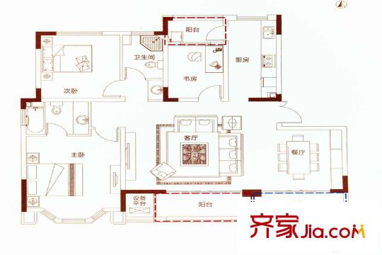 碧悅灣D戶型 3室2廳2衛(wèi)1廚