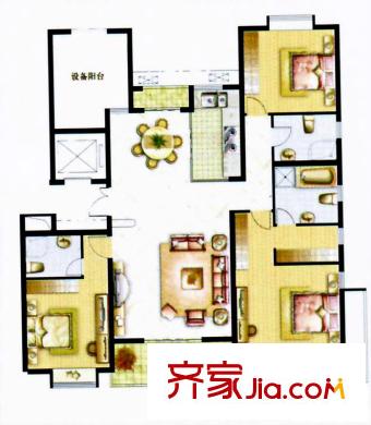 中大簡(jiǎn)界一期 12# E戶型（已售完） 3室2廳3衛(wèi)1廚