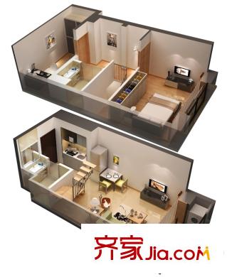 中大簡(jiǎn)界1#樓壹公館SOHO公寓B戶型 2室1廳2衛(wèi)1廚