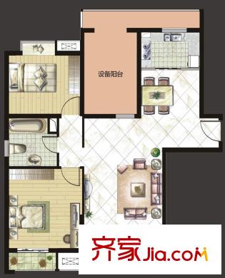 中大簡(jiǎn)界一期5、9#樓A3戶型 2室2廳1衛(wèi)1廚