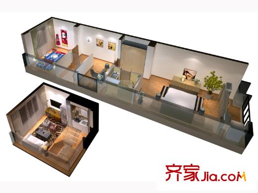 中大簡(jiǎn)界1#樓壹公館SOHO公寓C戶型 兩室一廳 70平方米 2室1廳1衛(wèi)1廚