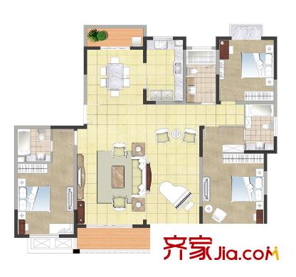 金色森林四期78、79#樓F戶型 3室2廳3衛(wèi)1廚