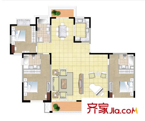 金色森林四期78、79#樓E戶型 3室2廳3衛(wèi)1廚