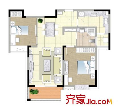 金色森林四期K戶型 2室2廳1衛(wèi)1廚
