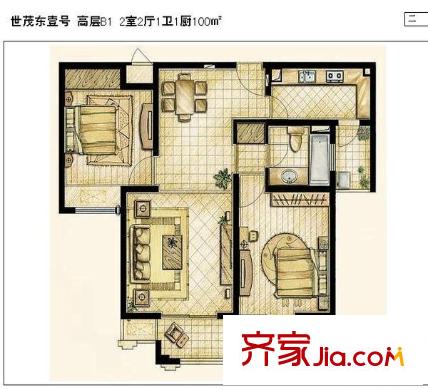 世貿(mào)東一號 戶型圖 2室2廳1衛(wèi)