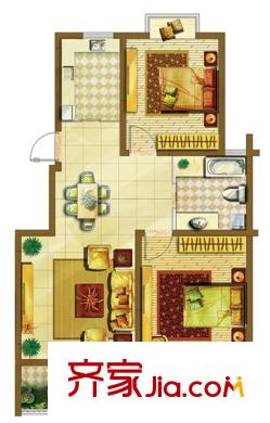 清華名城三期41#樓小高層B戶型 2室2廳1衛(wèi)1廚