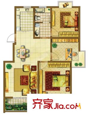 清華名城三期42#樓小高層D戶型 3室2廳1衛(wèi)1廚