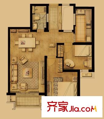 瓏庭一期3#、5#樓A2b戶型 2室2廳1衛(wèi)1廚