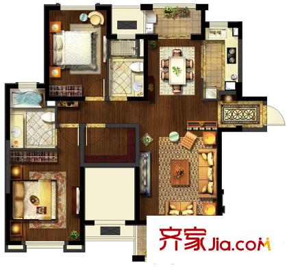 瓏庭二期B7戶型 3室2廳2衛(wèi)1廚