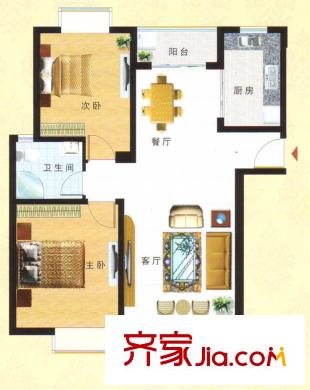 和興東城三期3、4#樓G戶型 2室2廳1衛(wèi)1廚