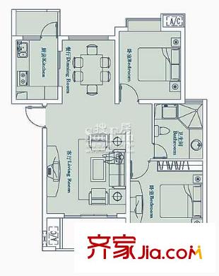 自由都市 戶型圖B3 2室2廳1衛(wèi) 89.00平方米