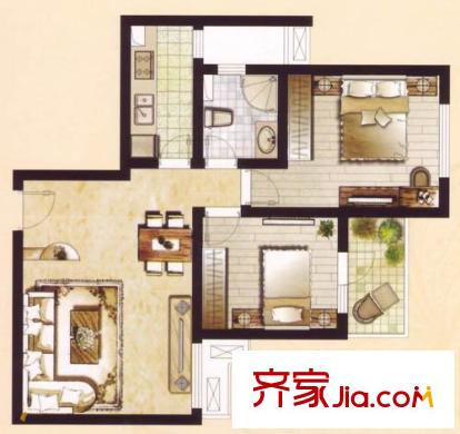 自由都市 G2戶型 2室2廳1衛(wèi) 84.00平方米