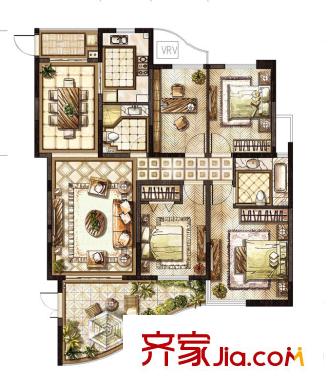 時(shí)代中央社區(qū)三期10#樓B戶型仕邸 4室2廳2衛(wèi)1廚