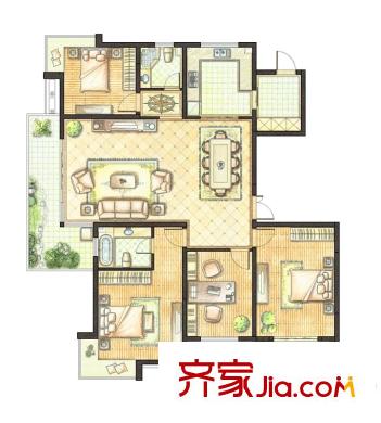 時(shí)代中央社區(qū)三期高層K3戶型 4室2廳2衛(wèi)1廚