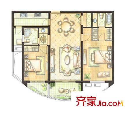時(shí)代中央社區(qū)二期高層C2戶型 2室1廳2衛(wèi)1廚