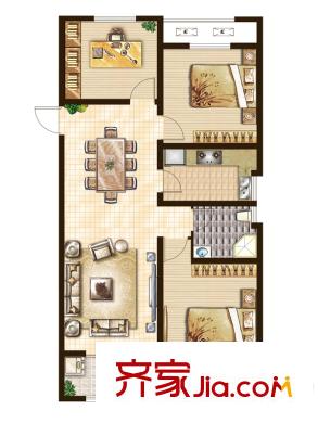 建滔裕景園A戶型114平方米 3室2廳1衛(wèi)1廚