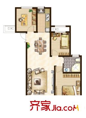建滔裕景園D戶型115平方米 3室2廳1衛(wèi)1廚