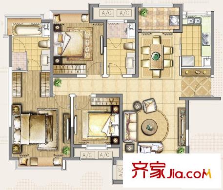 吉田國際廣場二期11號樓01、06戶型 3室2廳2衛(wèi)1廚