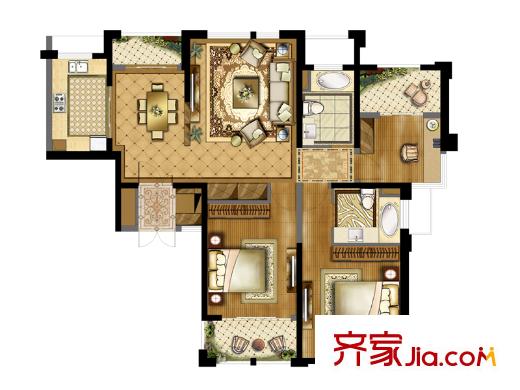 衡山城三期26#樓B2戶型 3室2廳2衛(wèi)1廚