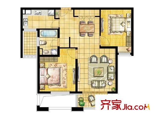 中星城際廣場(chǎng)?萃苑（二期）05室C3戶型奇數(shù)層 2室2廳1衛(wèi)1廚