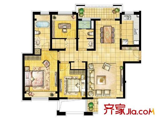 中星城際廣場?萃苑（二期）二期06室A2戶型偶數(shù)層 3室2廳2衛(wèi)1廚