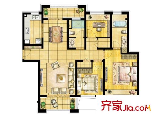 中星城際廣場(chǎng)?萃苑（二期）04室B3戶型奇數(shù)層 3室2廳2衛(wèi)1廚