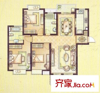珠江御景3#、4#、5#、6#樓F戶型 3室2廳2衛(wèi)1廚