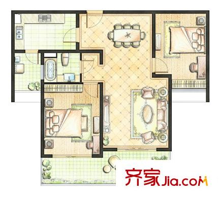 珠江御景8#樓A戶型 2室2廳1衛(wèi)1廚