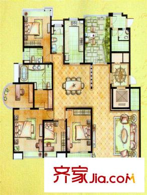 珠江御景二期7#樓E戶型 五室兩廳三衛(wèi)一廚 277平方米 5室2廳3衛(wèi)1廚