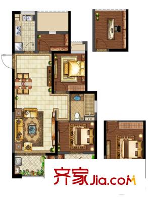 新城柏麗灣一期7#、8#、9#B3戶型  2室2廳1衛(wèi)