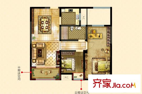 恒源紫蕓19#D戶型 2室2廳1衛(wèi)1廚